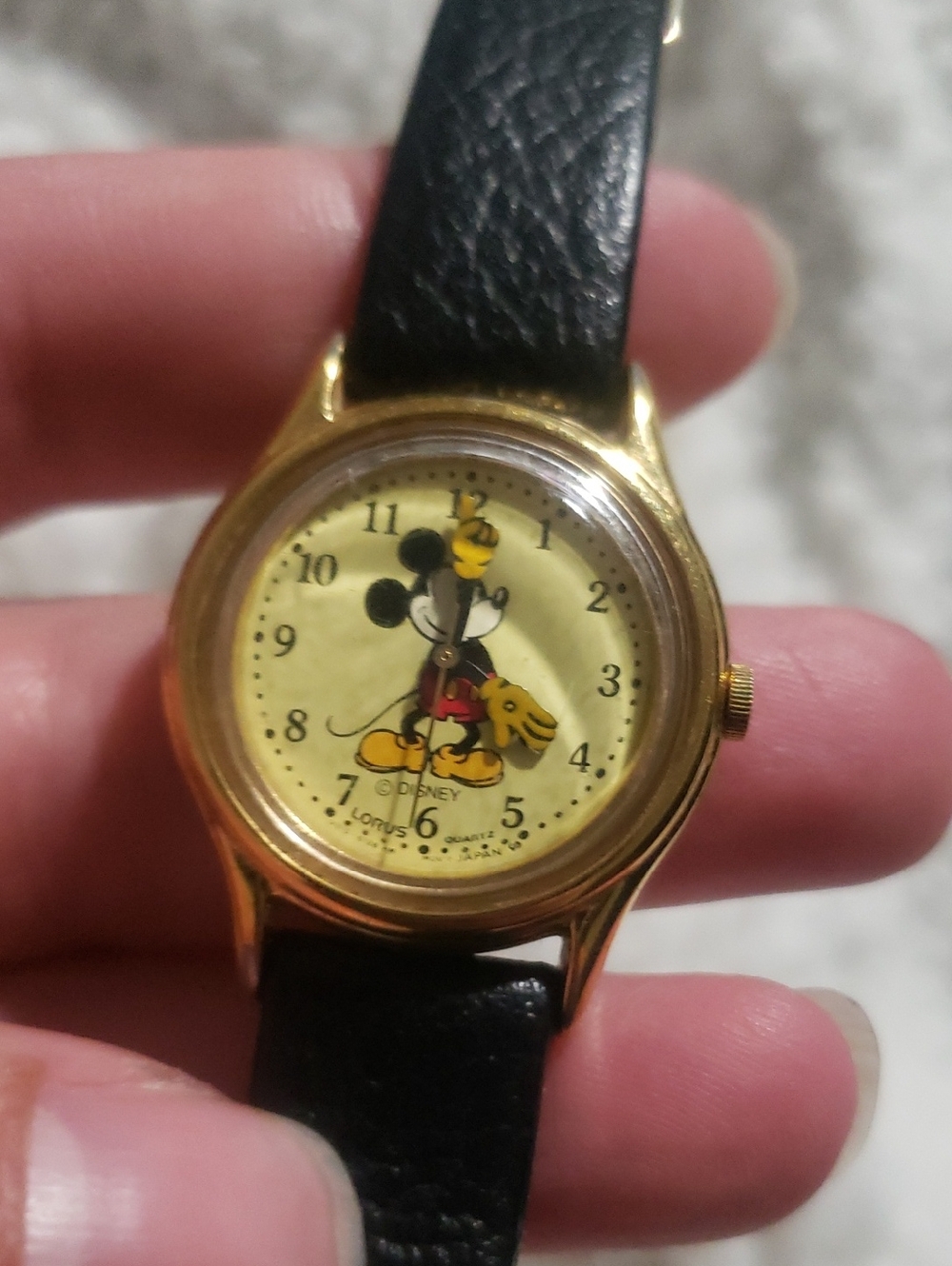 Lorus Disney Mickey Mouse Wrist Watch Black Leather Band Vintage